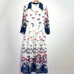 Vintage 70s Floral Maxi Dress Medium Sheer Retro Boho Romantic Statement